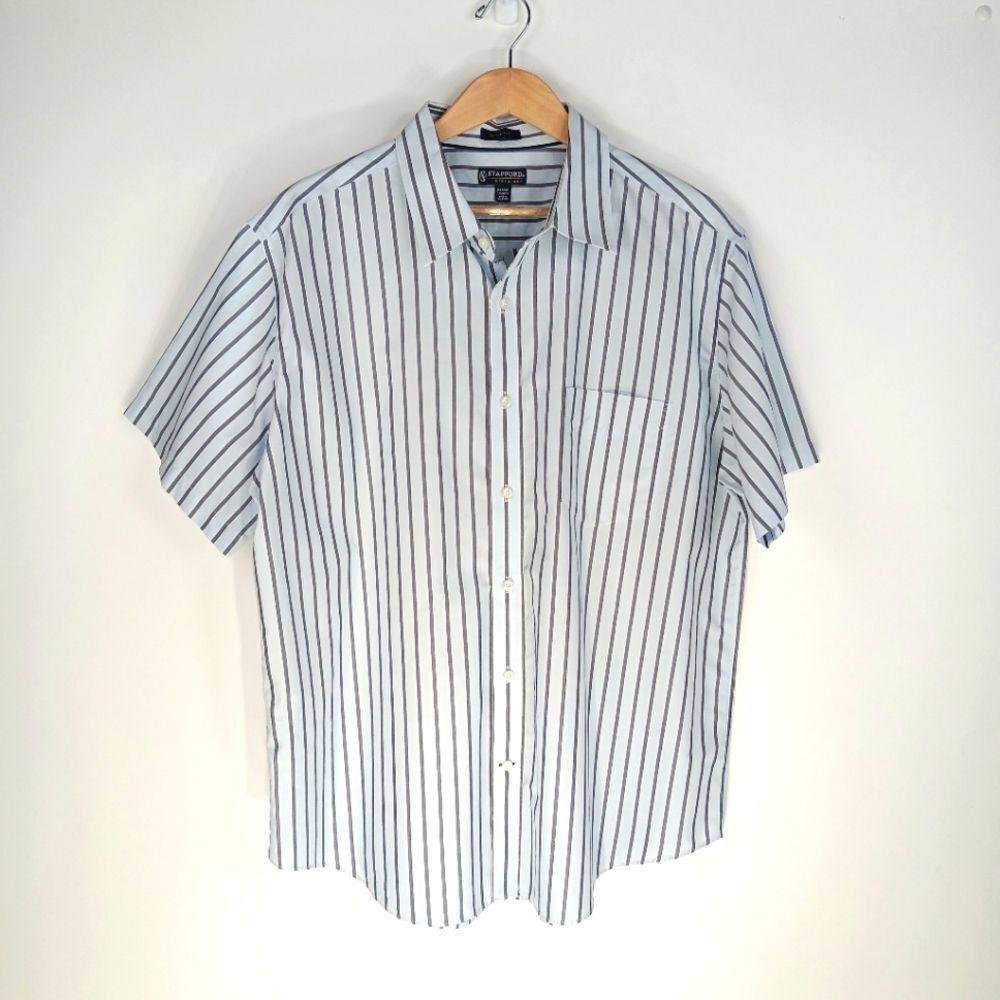 STAFFORD Men’s Blue Striped Button Up Shirt XL Preppy Business Casual
